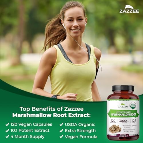 Zazzee Extracto de Raíz de Malvavisco Orgánico USDA 10:1, 120 Cápsulas Veganas, Suministro para 4 Meses, Soporte Digestivo y de Garganta, Natural y - imagen 4