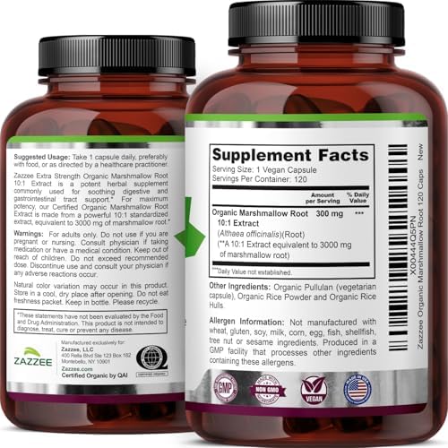 Zazzee Extracto de Raíz de Malvavisco Orgánico USDA 10:1, 120 Cápsulas Veganas, Suministro para 4 Meses, Soporte Digestivo y de Garganta, Natural y - imagen 6