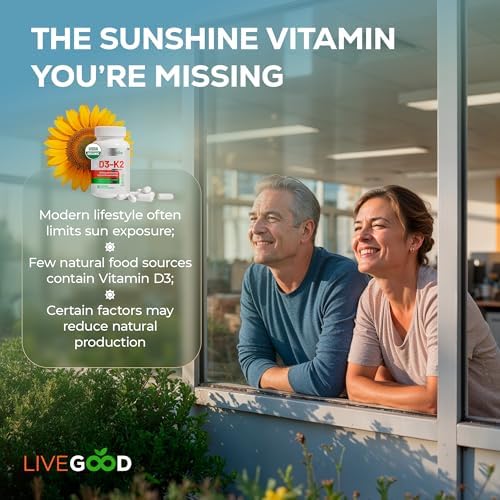 Suplemento Orgánico LIVEGOOD D3 K2 2000 IU, Cápsulas Veganas con MK-7, Vitamina D3 Pura con K2 para Soporte Inmunológico y Óseo, Hecho en EE. UU. (60 - imagen 2