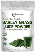 Micro Ingredients Polvo de Jugo de Cebada Orgánica, 10 Onzas, Prensado en Frío, Cultivado en EE. UU., Vitaminas, Fibras, Minerales, Antioxidantes y - imagen 1