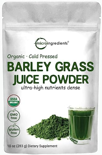 Micro Ingredients Polvo de Jugo de Cebada Orgánica, 10 Onzas, Prensado en Frío, Cultivado en EE. UU., Vitaminas, Fibras, Minerales, Antioxidantes y - imagen 1