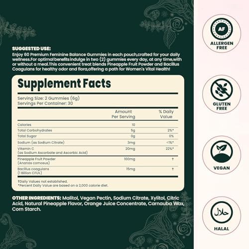 Gomitas Vital Source Feminine Balance, Sin Gluten, Veganas, Sabor Piña Hawaiian, 60 Unidades - imagen 4