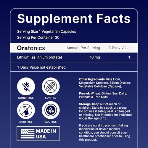 Oratonics Litio Orotato 10mg – Suplemento Mineral para el Equilibrio Diario y Claridad Cognitiva – Fórmula Vegana y Alta Absorción – 30 Cápsulas Sin - imagen 2
