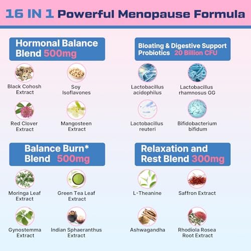 Suplementos de Menopausia para Mujeres en Gummy, 16 en 1 Probiótico, Cohosh Negro y Ashwagandha para Alivio de Menopausia, 60 Gummy Sin Azúcar - imagen 4