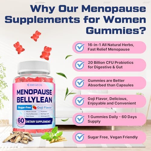 Suplementos de Menopausia para Mujeres en Gummy, 16 en 1 Probiótico, Cohosh Negro y Ashwagandha para Alivio de Menopausia, 60 Gummy Sin Azúcar - imagen 6