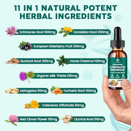 Gotas de Drenaje Linfático - Suplemento 11 en 1 para Inmunidad, Sistema Linfático y Detoxificación Hepática - Echinacea, Castaño de Indias, Diente de - imagen 2