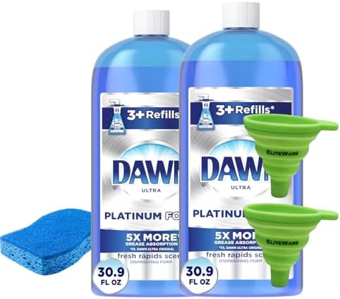 Kit de Limpieza ELITE DISTRIBUTORS: Esponja para Platos con 2 Embudos Plegables y Jabón Líquido Dawn Ultra Platinum - Recarga de 30.9 oz, Aroma Fresh - imagen 1