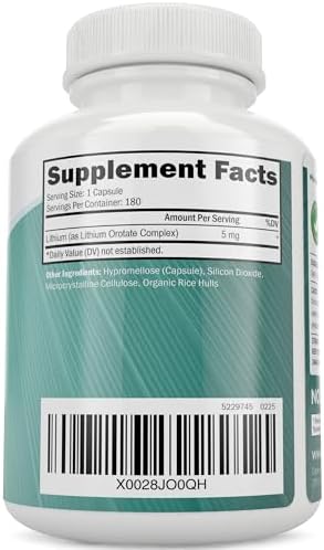 Lithium Orotate 5mg - 180 Cápsulas Vegetarianas, Suplemento para Mantener un Estado de Ánimo, Comportamiento y Bienestar Saludable - imagen 5