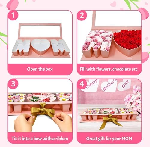 Caja de Regalo para Mamá con Flores Vacía - Arreglo Floral para el Día de las Madres, Caja de Cartón en Forma de Carta para Chocolates y Regalos de - imagen 3