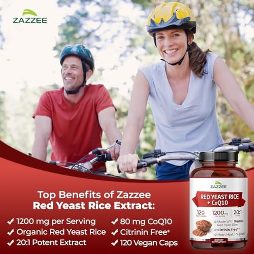 Zazzee Arroz Rojo de Levadura Orgánico 20:1 con CoQ10, 1200 mg por Porción, 80 mg CoQ10, 120 Cápsulas Veganas, Soporte Cardiovascular, Sin OGM, Hecho - imagen 3