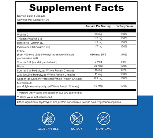 Suplemento de Hierro/Multivitamínico Dr. Wholeness Blood Vitality | Aumenta Ferritina y Energía | Alta Potencia, Sin Estreñimiento, 30 Cápsulas - imagen 2