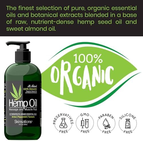 Skinsations - Aceite de Masaje de Cáñamo y Ungüento para Músculos Adoloridos – Alivio 100% Orgánico con Árnica, Cúrcuma y 10 Aceites Esenciales, - imagen 5