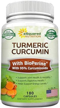 Suplemento de Cúrcuma Curcumina aSquared Nutrition 1600mg con Extracto de Pimienta Negra BioPerine - 180 Cápsulas, 95% Curcuminoides, Alivio Natural - imagen 1