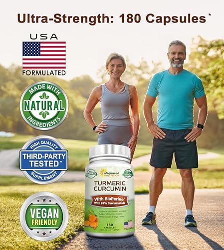 Suplemento de Cúrcuma Curcumina aSquared Nutrition 1600mg con Extracto de Pimienta Negra BioPerine - 180 Cápsulas, 95% Curcuminoides, Alivio Natural - imagen 2