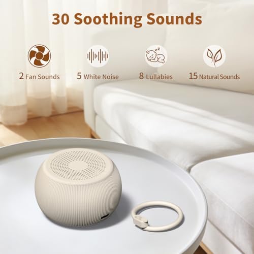 Máquina de Sonido Portátil para Viajes con Ruido Blanco, 40h de Batería, 30 Sonidos Relajantes, 4 Temporizadores, Función de Memoria y Volumen - imagen 3
