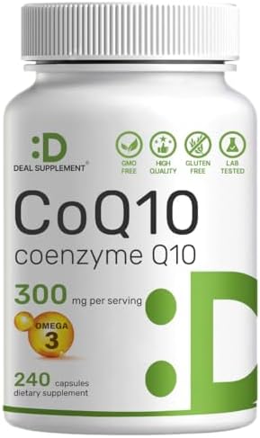 Suplemento DEAL CoQ10 300mg con Omega 3 100mg, 240 Cápsulas | Fórmula Bioavailable de Coenzima Q10 | Apoya la Salud del Corazón, Energía y Cerebro | - imagen 1
