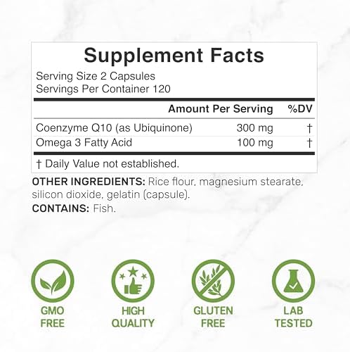 Suplemento DEAL CoQ10 300mg con Omega 3 100mg, 240 Cápsulas | Fórmula Bioavailable de Coenzima Q10 | Apoya la Salud del Corazón, Energía y Cerebro | - imagen 2