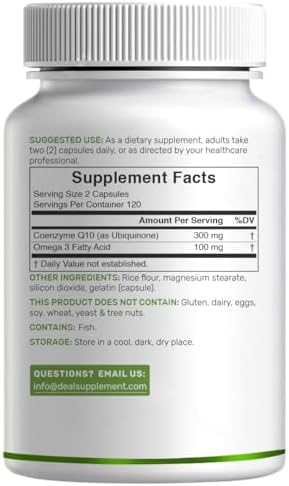 Suplemento DEAL CoQ10 300mg con Omega 3 100mg, 240 Cápsulas | Fórmula Bioavailable de Coenzima Q10 | Apoya la Salud del Corazón, Energía y Cerebro | - imagen 6