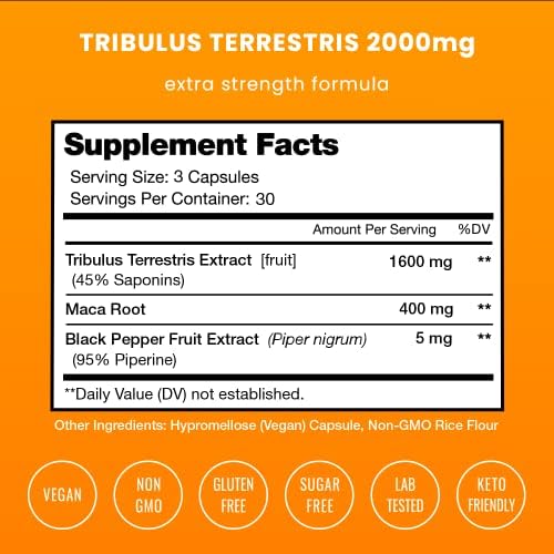 NutraChamps Tribulus Terrestris para Hombres, Suplemento de 2000mg para Energía, Vitalidad, Resistencia y Rendimiento, 90 Cápsulas Veganas de Fuerza - imagen 2