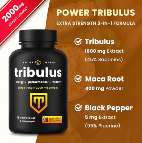 NutraChamps Tribulus Terrestris para Hombres, Suplemento de 2000mg para Energía, Vitalidad, Resistencia y Rendimiento, 90 Cápsulas Veganas de Fuerza - imagen 3