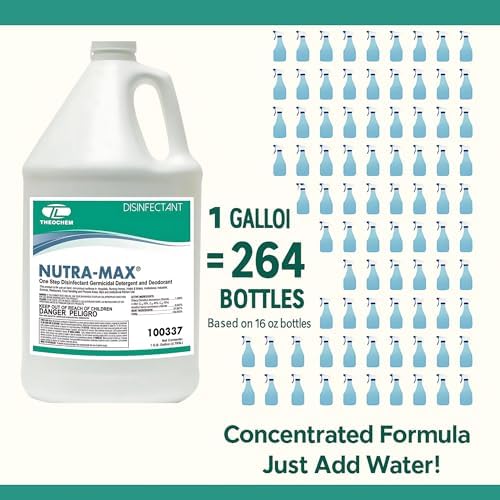 Desinfectante Hospitalario Theochem Nutra-Max, EPA Lista N & G, Elimina 99.9% de Virus y Bacterias, Concentrado 1:32, Rinde 32 Galones, Limpiador - imagen 2