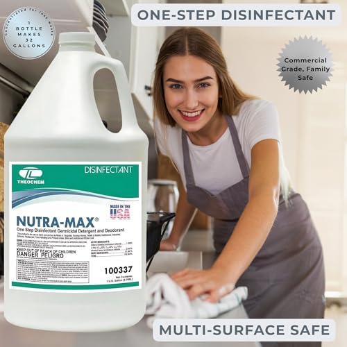 Desinfectante Hospitalario Theochem Nutra-Max, EPA Lista N & G, Elimina 99.9% de Virus y Bacterias, Concentrado 1:32, Rinde 32 Galones, Limpiador - imagen 3