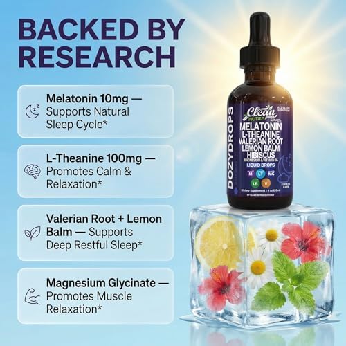 Clean Nutra Suplemento Líquido de Melatonina 10mg con Magnesio, Vitamina B6, L-Teanina y Valeriana, Sabor Té de Limón, 120mL, Vegano y Sin Azúcar - imagen 3