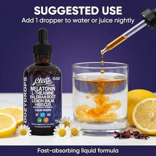 Clean Nutra Suplemento Líquido de Melatonina 10mg con Magnesio, Vitamina B6, L-Teanina y Valeriana, Sabor Té de Limón, 120mL, Vegano y Sin Azúcar - imagen 6