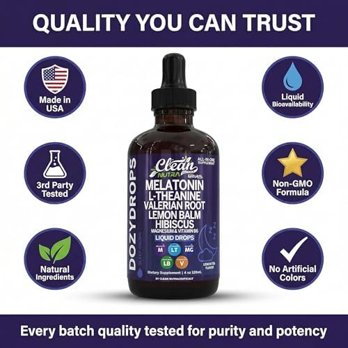 Clean Nutra Suplemento Líquido de Melatonina 10mg con Magnesio, Vitamina B6, L-Teanina y Valeriana, Sabor Té de Limón, 120mL, Vegano y Sin Azúcar - imagen 8