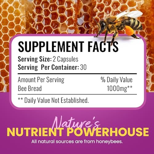 Cápsulas de Pan de Abeja HONEYBEEZONE – Superalimento Rico en Nutrientes para Aumentar Energía y Apoyo Inmunológico | No GMO, Sin Gluten, 60 Cápsulas - imagen 4