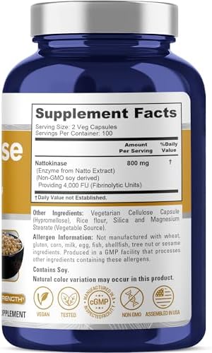 NusaPure Nattokinase 4000 FU 800mg, 200 Cápsulas Veganas (Vegano, No Transgénico) - imagen 2