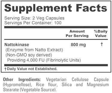 NusaPure Nattokinase 4000 FU 800mg, 200 Cápsulas Veganas (Vegano, No Transgénico) - imagen 4