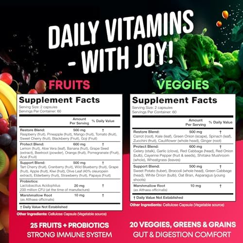 Suplemento de Frutas y Verduras - Suplemento Alto en Fibra para Inmunidad, Digestión y Energía - Super Rojos y Super Verdes con Raíz de Malvavisco - - imagen 2