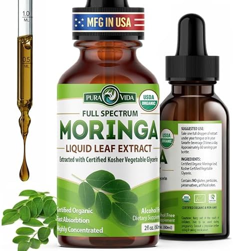 Extracto Líquido de Hoja de Moringa PURA VIDA - Certificado Orgánico USDA - Alta Pureza, Bioavailable y Absorción Rápida - Extracto de Hojas de - imagen 1