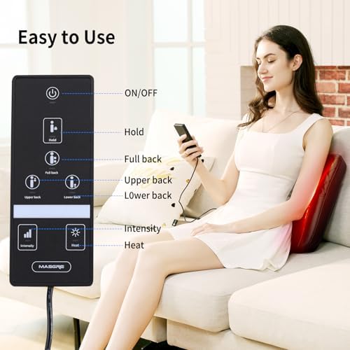 Masajeador de Espalda MASGRE Shiatsu con Calor, Masaje 4D de Amasado, Masaje Eléctrico para Alivio del Dolor, Masajeador Lumbar, Regalos para Mamá, - imagen 4