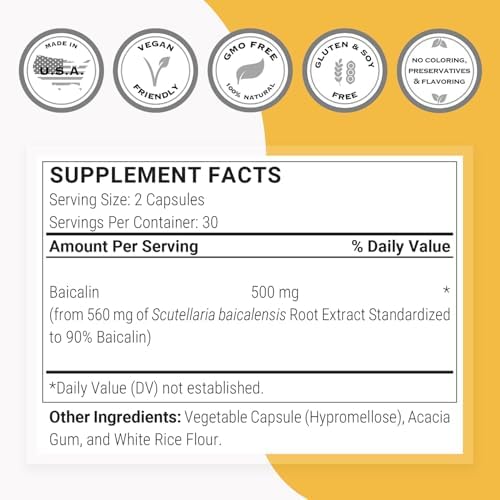 Supersmart - Suplemento de Extracto de Escutelaria Baicalensis 500mg - 90% Baicalina - 60 Cápsulas Vegetarianas Sin OGM y Sin Gluten - imagen 4