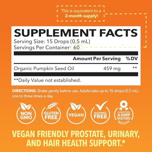 Aceite de Semilla de Calabaza - Orgánico USDA - Prensado en Frío para el Cabello, Próstata y Soporte Hormonal - Suministro para 2 Meses - Gotas - imagen 2