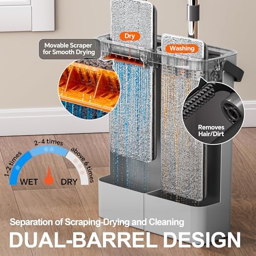 Mopa y Cubeta Compacta POPMOP - Set de Mopa Plana con Escurridor, Ideal para Apartamentos, Casas Pequeñas, RV, Ventanas y Pisos con 6 Paños de - imagen 2