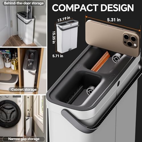 Mopa y Cubeta Compacta POPMOP - Set de Mopa Plana con Escurridor, Ideal para Apartamentos, Casas Pequeñas, RV, Ventanas y Pisos con 6 Paños de - imagen 3