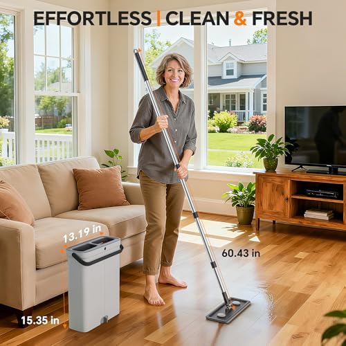 Mopa y Cubeta Compacta POPMOP - Set de Mopa Plana con Escurridor, Ideal para Apartamentos, Casas Pequeñas, RV, Ventanas y Pisos con 6 Paños de - imagen 4