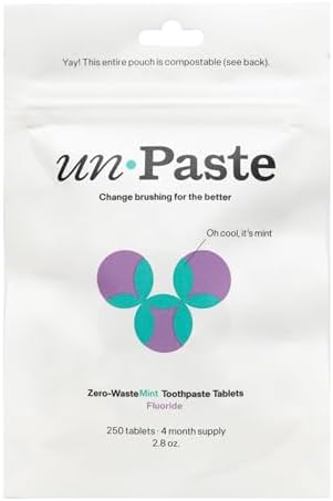 Tabletas de Pasta de Dientes Sin Flúor Unpaste, Sabor Menta, Hidroxiapatita Nano, Sin Xilitol, Paquete Reutilizable y Ecológico – 250 piezas / - imagen 1