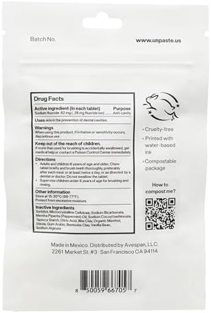 Tabletas de Pasta de Dientes Sin Flúor Unpaste, Sabor Menta, Hidroxiapatita Nano, Sin Xilitol, Paquete Reutilizable y Ecológico – 250 piezas / - imagen 2