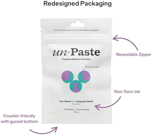 Tabletas de Pasta de Dientes Sin Flúor Unpaste, Sabor Menta, Hidroxiapatita Nano, Sin Xilitol, Paquete Reutilizable y Ecológico – 250 piezas / - imagen 7