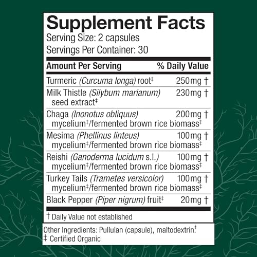 Cápsulas Host Defense MycoBotanicals para el Hígado - Suplemento de Salud Hepática con Cardo Mariano y Cúrcuma - Suplemento de Hongos con Cola de - imagen 2