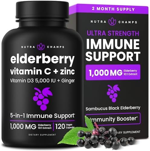 NutraChamps Elderberry con Vitamina C y Zinc - Suplemento de 5 en 1 para el Apoyo Inmunológico - imagen 1