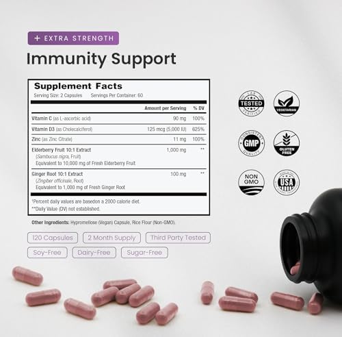 NutraChamps Elderberry con Vitamina C y Zinc - Suplemento de 5 en 1 para el Apoyo Inmunológico - imagen 2