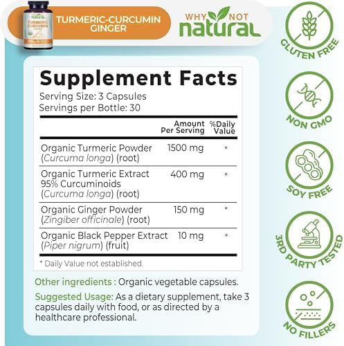 Suplemento Orgánico de Cúrcuma y Curcumina en Cápsulas con Jengibre y Pimienta Negra - Tumeric - imagen 4