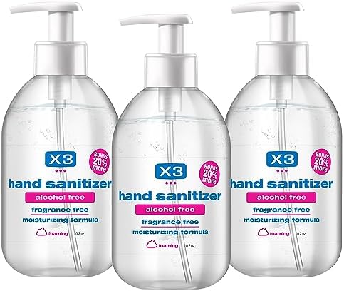 Desinfectante de Manos Espumoso X3, Sin Alcohol, Sin Fragancia, Hidratante, 10.2 oz, Botellas con Dispensador (Paquete de 3) - imagen 1