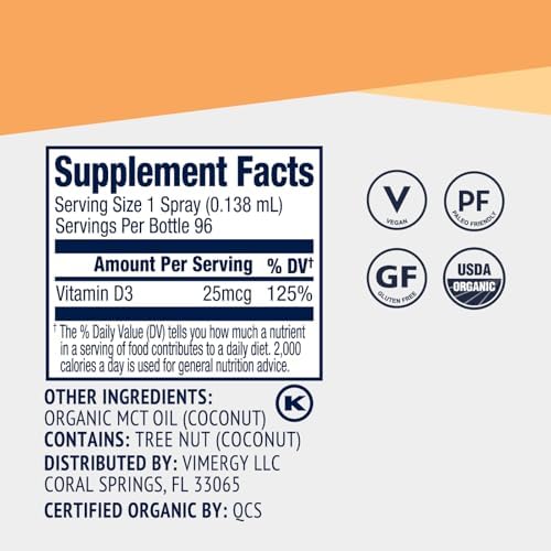 Vimergy D3 Vegano – Beneficios para la Función Inmunológica* – Orgánico Certificado USDA, Vegano, Sin Gluten – 1000UI/Porciones, 96 Porciones - imagen 5