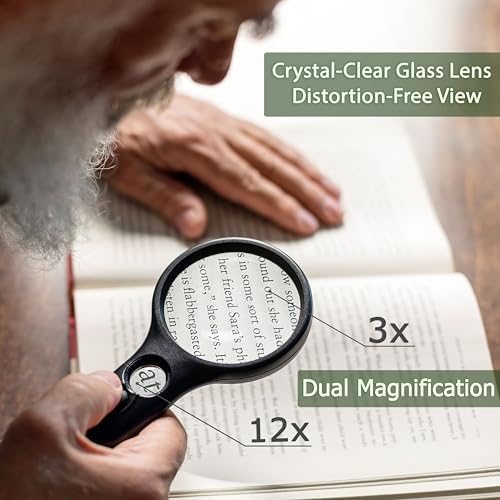 Lupa SeeZoom con Luz, Lente Grande 3X + Lente de Alta Potencia 12X, Lupa de Mano Iluminada para Lectura, Monedas y Joyería, Luz LED - imagen 3